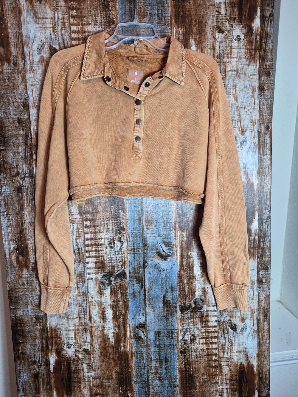 Amour Vert Cropped Pullover Hoodie in Washed Tan
